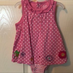 NWT Tank printed sun suit with floral patchwork.